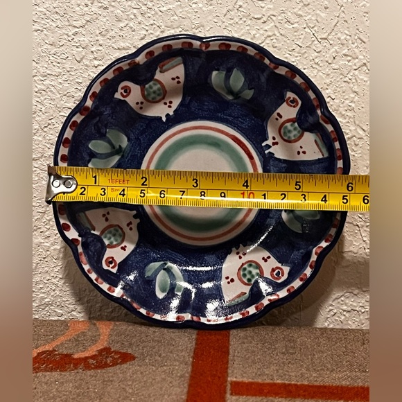 Vietri CAS Campagna Chicken Blue Border Red Dots 6" Bread Plate - Picture 9 of 9